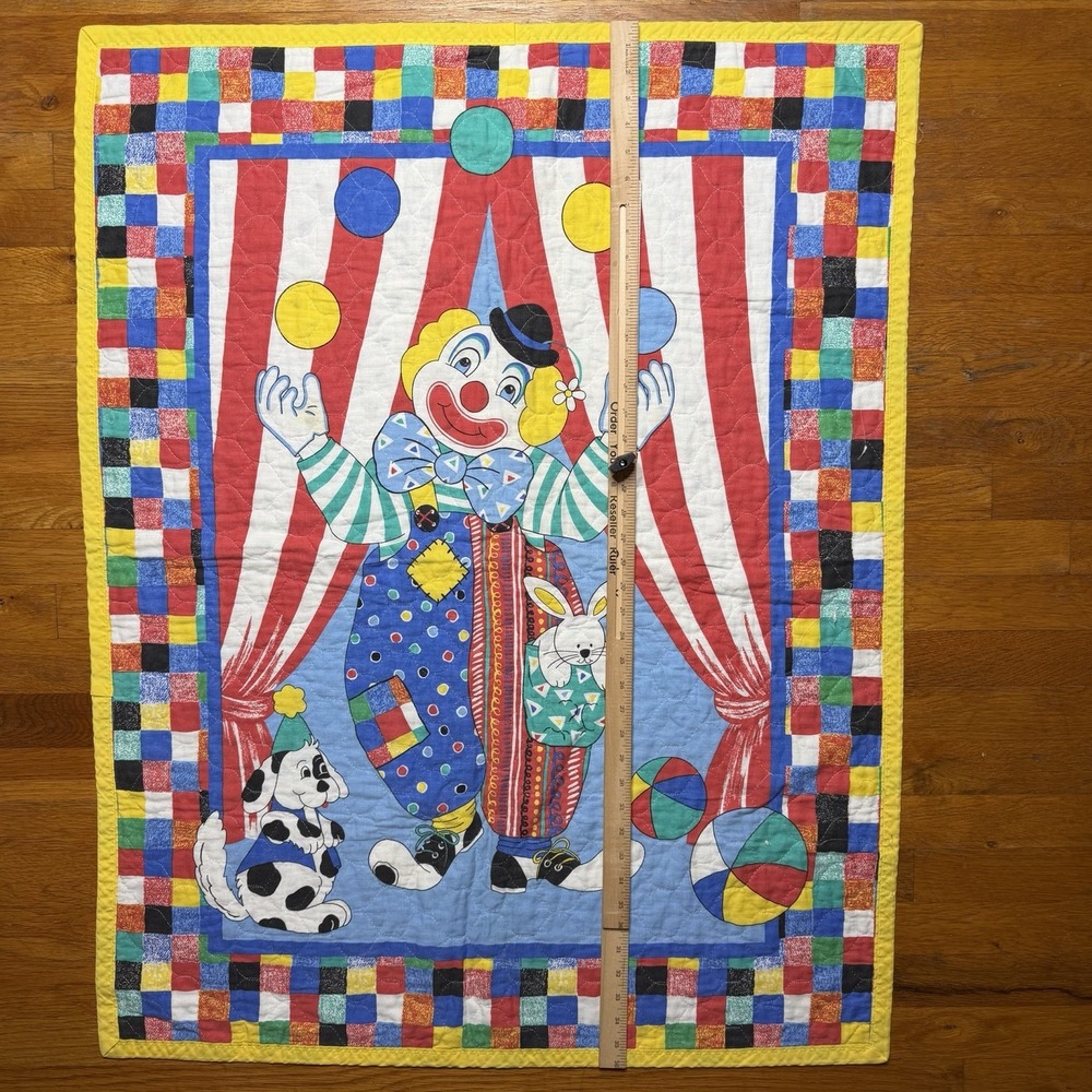 Vtg Circus Clown Baby Blanket Crib‎ Quilt Dogs Dalmatian Handmade Patch 32x40